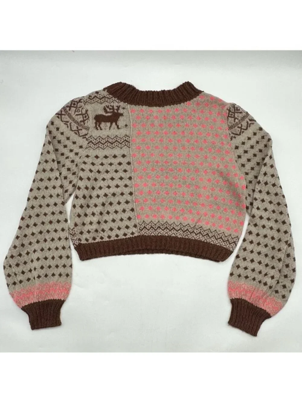 Free People Snow Globe Size XL Gingerbread Cookie Cropped Pullover Sweater NWT